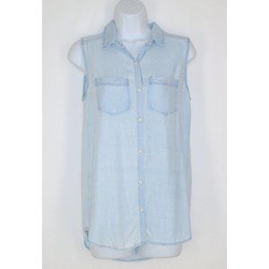 Rubbish Blue Chambray Button Up Top S Sleeveless Rayon